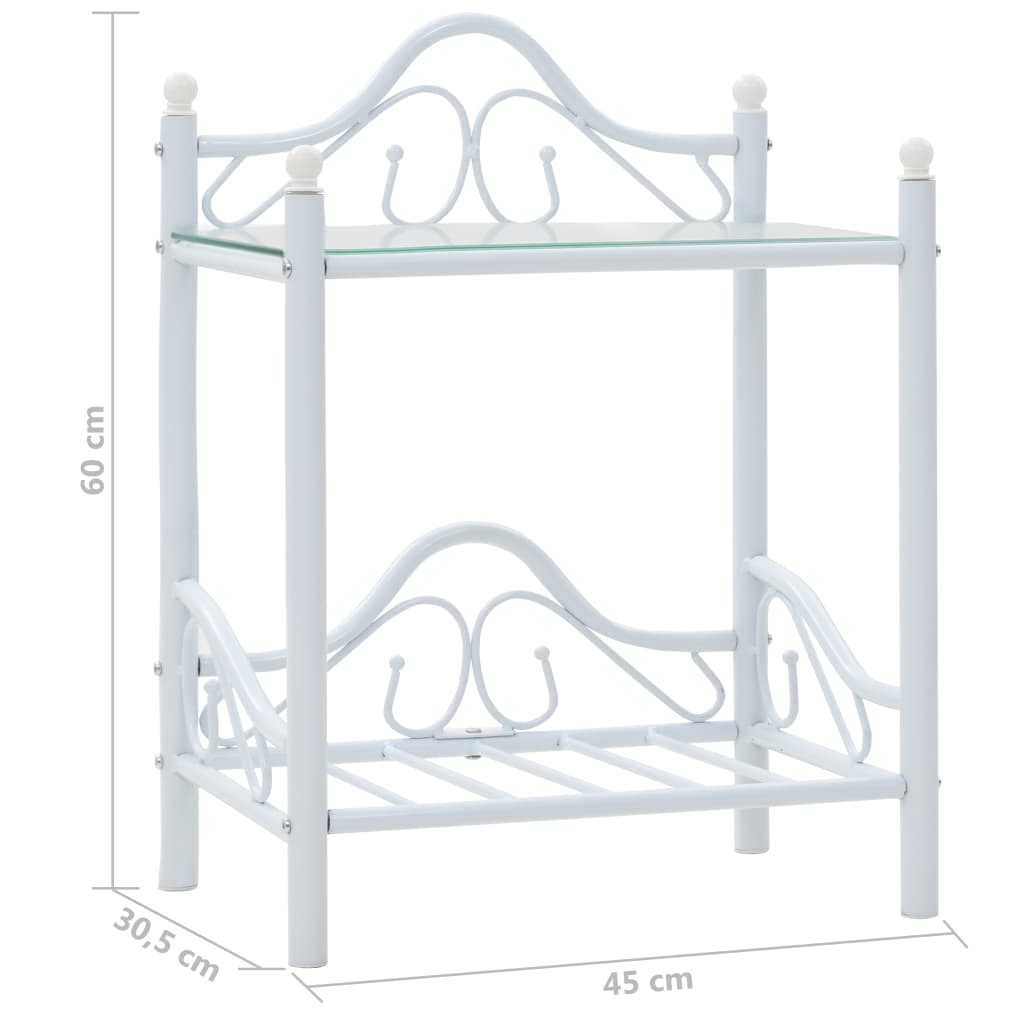 Comodini Set 2 pz Acciaio e Vetro Temperato 45x30,5x60cm Bianco